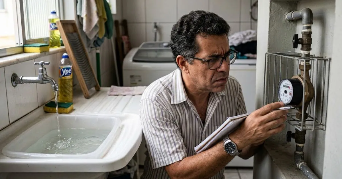 Pessoa verificando possível vazamento de água em casa
