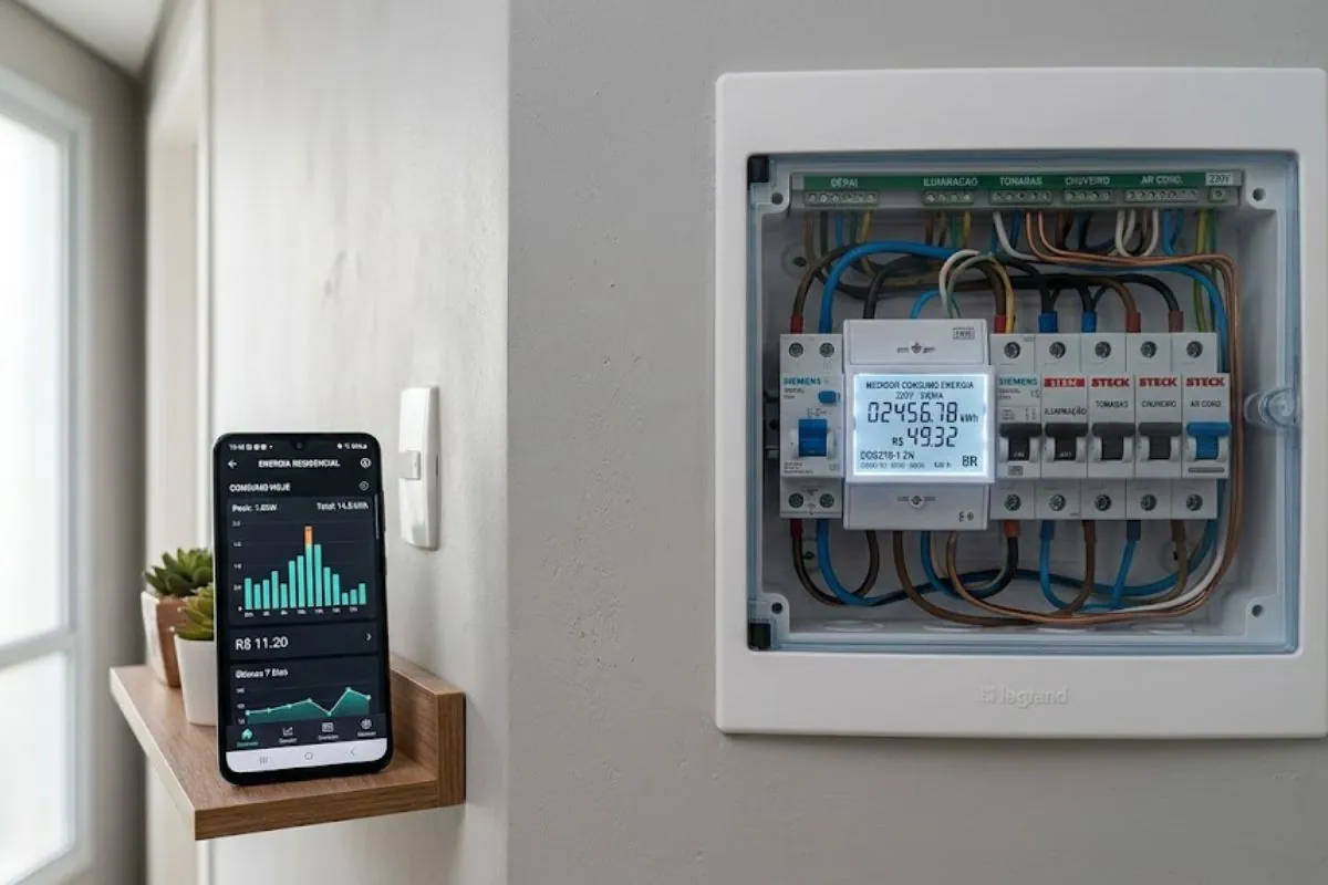 medidor de consumo de energia residencial em uso mapeando despesas elétricas