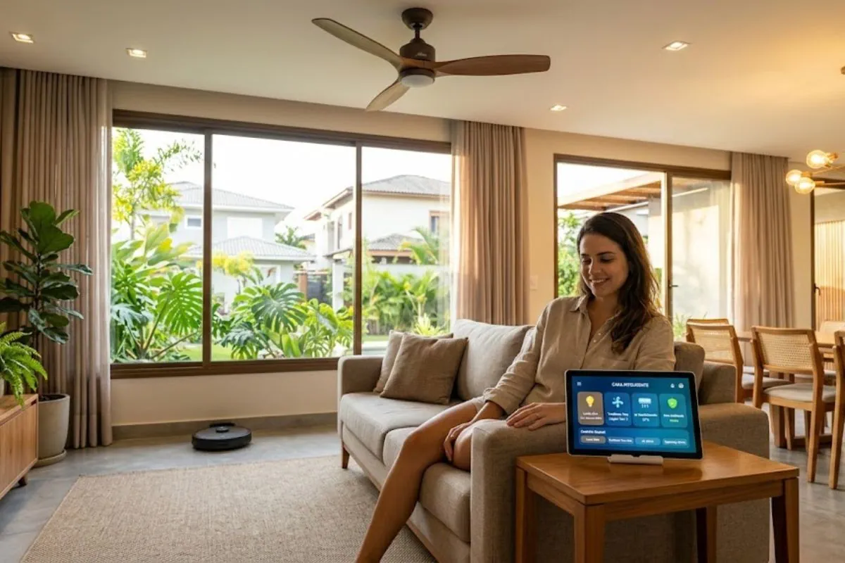 hub de automação residencial controlando dispositivos em casa brasileira