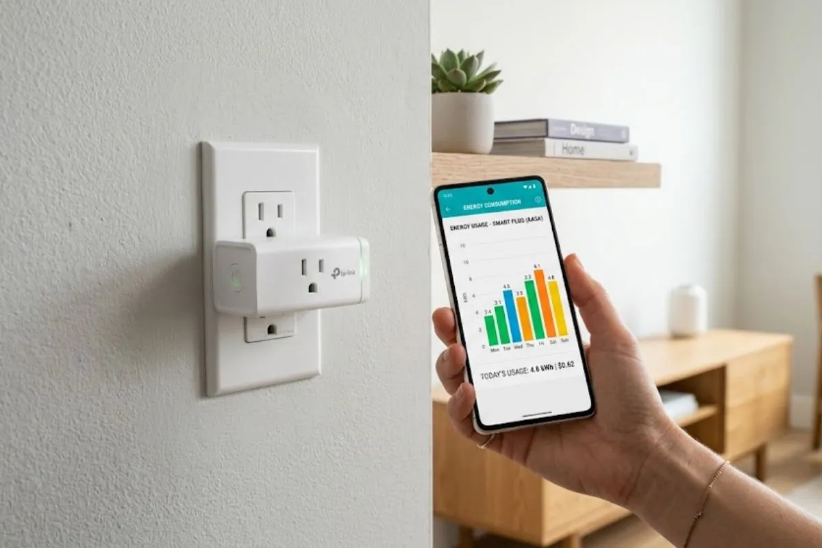 Tomada inteligente sendo usada para economizar energia