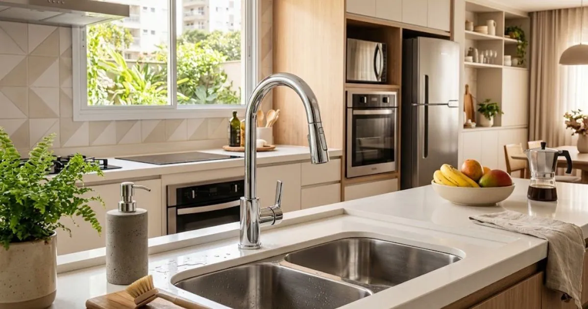 Melhor torneira econômica para cozinha instalada em pia moderna