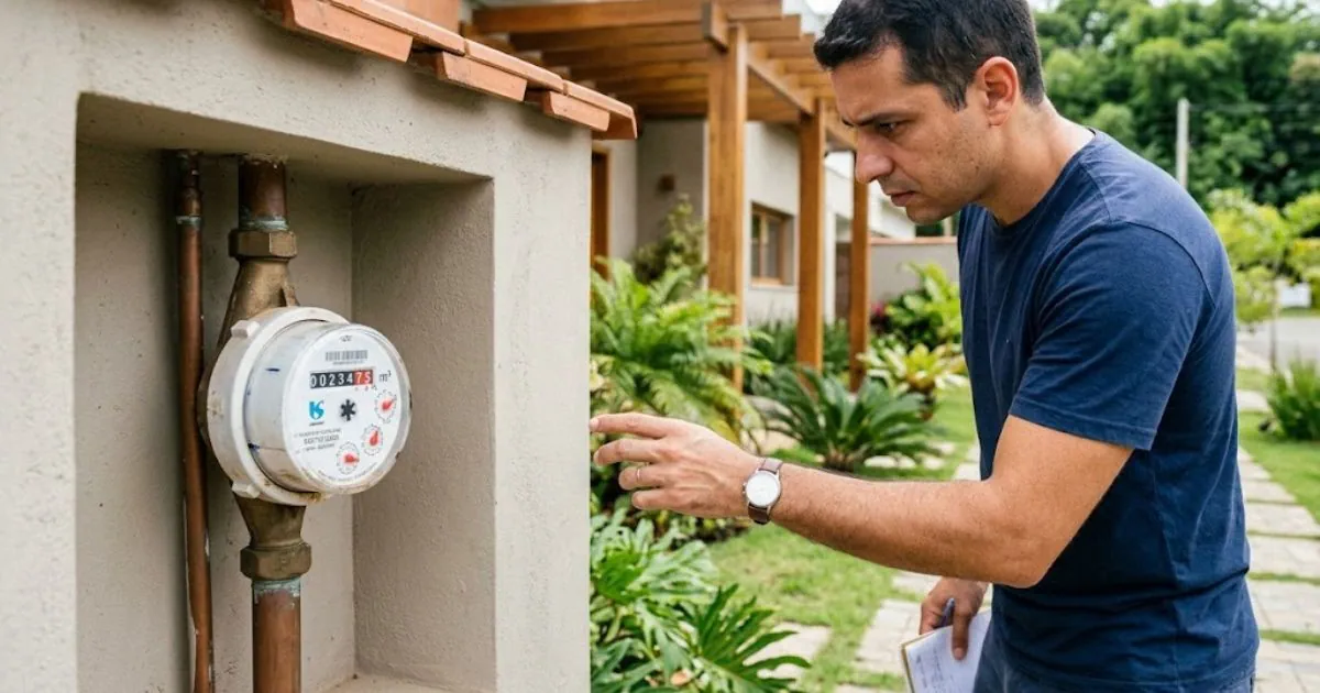 Pessoa verificando hidrômetro para identificar vazamento de água