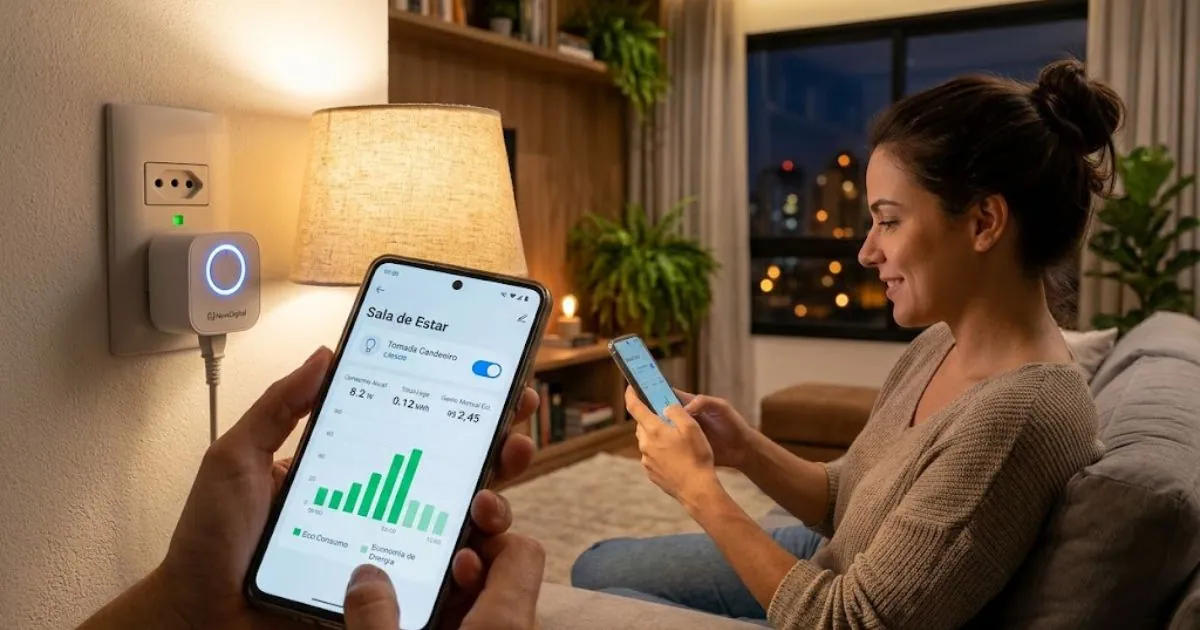 Tomada inteligente controlando consumo de energia