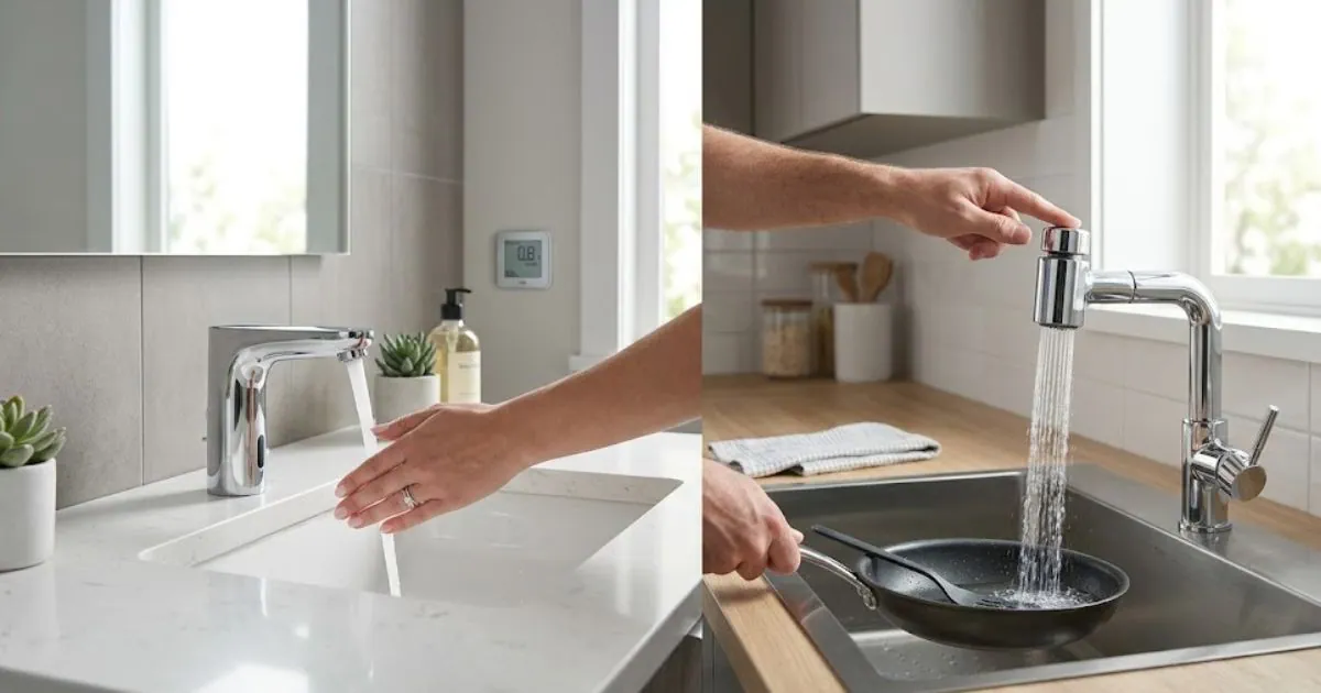 Comparação entre torneira automática com sensor e torneira Pressmatic para economia de água
