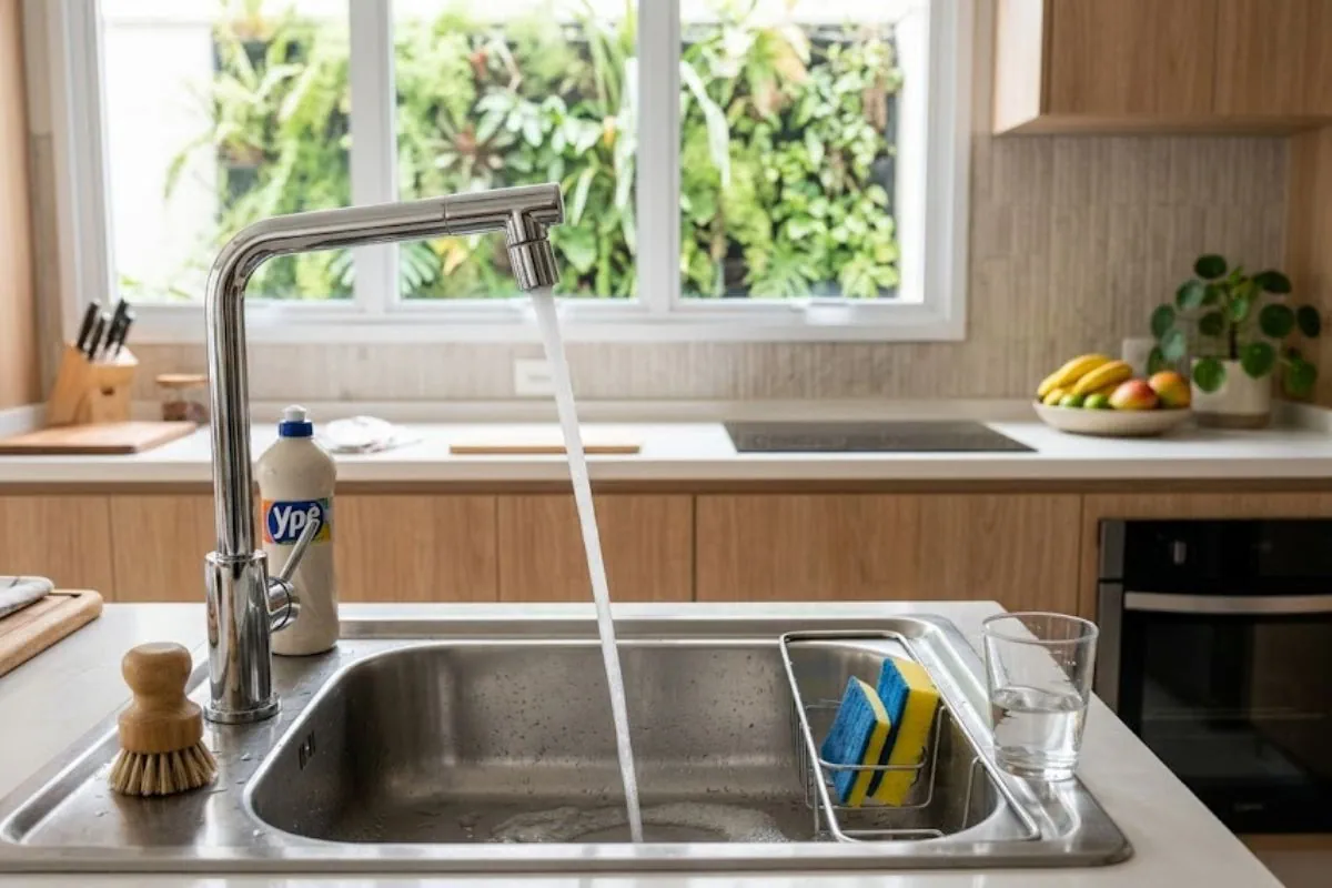 torneira com arejador economizando água na cozinha brasileira