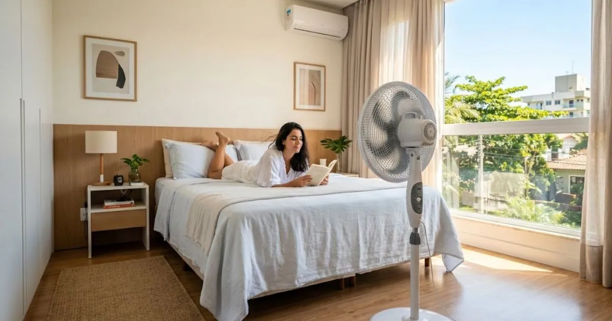 Ventilador ligado em quarto residencial